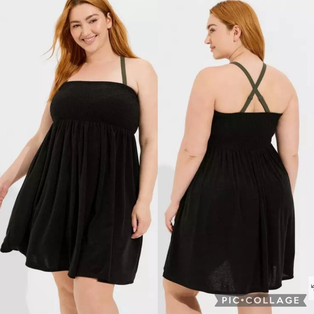 Torrid Size 4 Black Smocked Strapless Cover-Up Mini Dress - Picture 2 of 6
